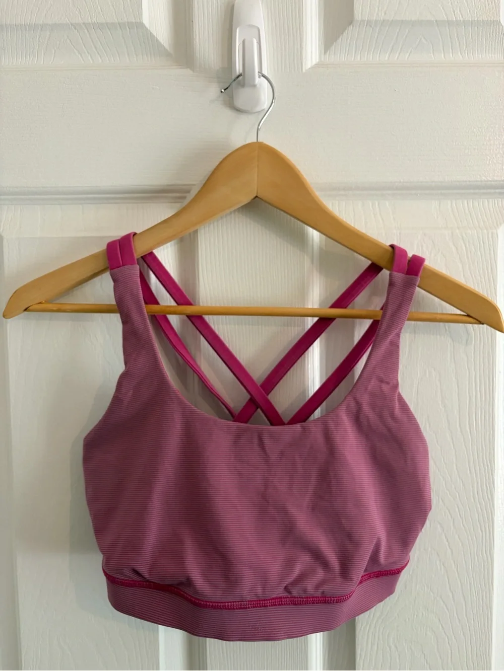 Lululemon Energy Bra Pink Pinstripe With Pink Straps - Size S